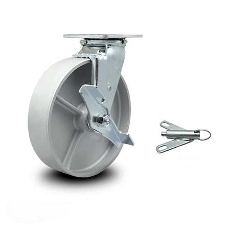 Service Caster 8 Inch Semi Steel Caster with Roller Bearing and Brake/Swivel Lock SCC SCC-30CS820-SSR-TLB-BSL